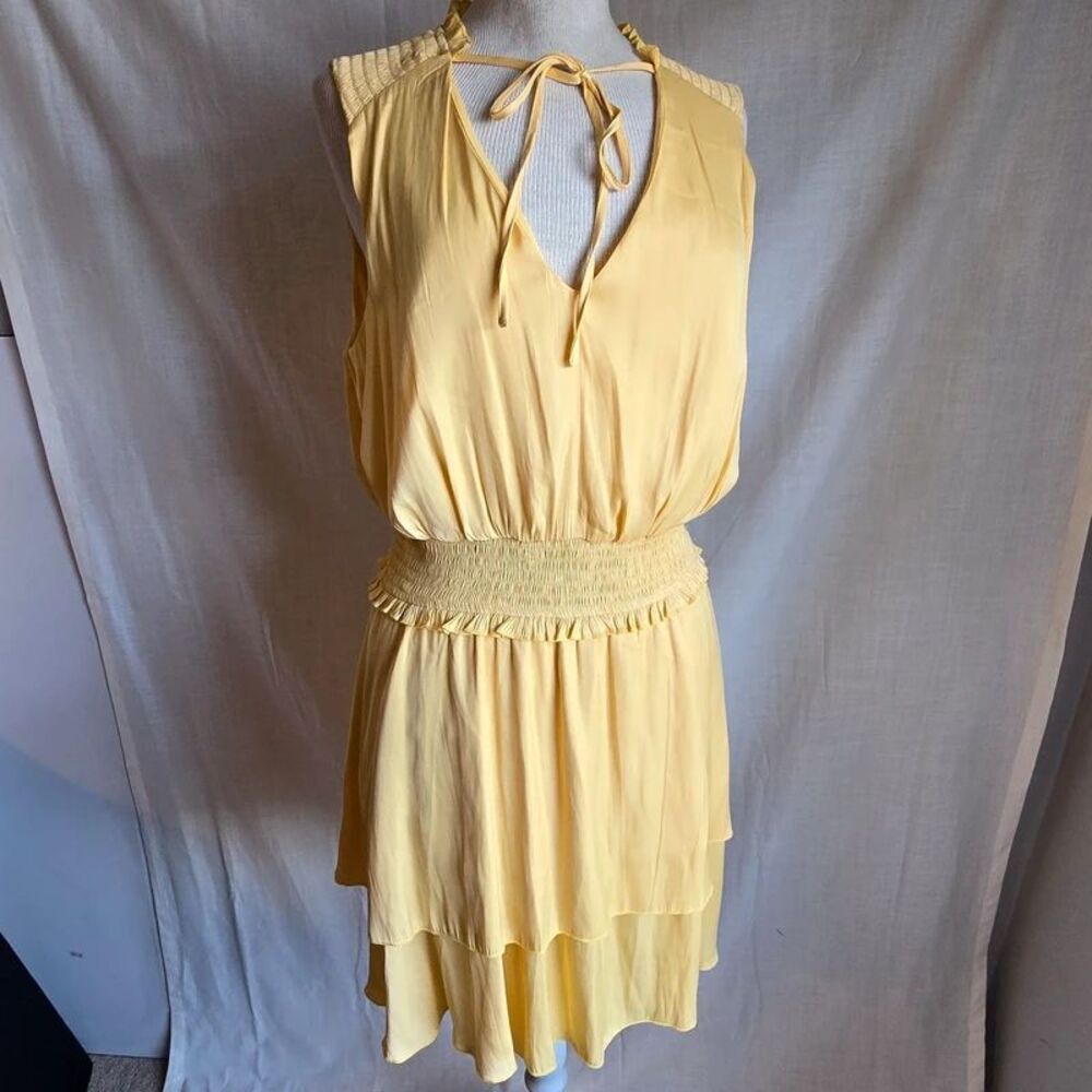 Sam Edelman Yellow Tiered Smocked Mini Dress Sz 10